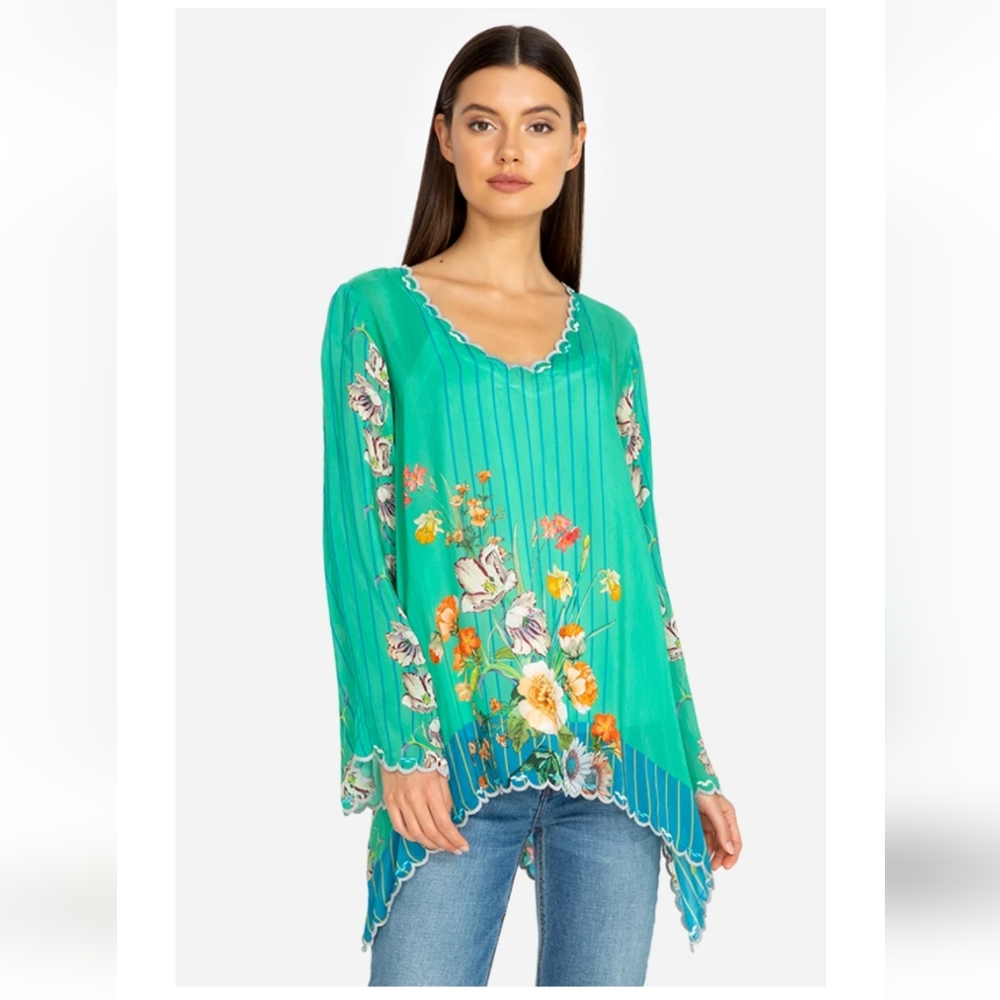 Johnny Was 💚 💙 Stella Flare Sleeve Blouse, Large 🆕